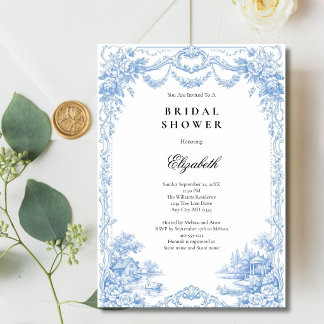 Blue White Toile Chinoiseries Bridal Shower Invitation