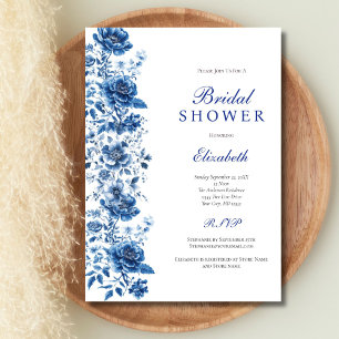 Blue White Toile Floral Botanical Bridal Shower Invitation