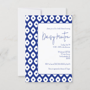 Blue & White Traditional Thai Ikat Bridal Shower Invitation