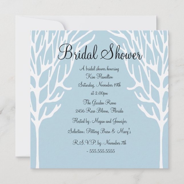Blue & White Tree Design Bridal Shower Invitation (Front)