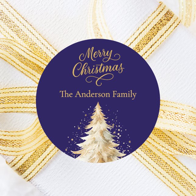 Blue white tree snow Christmas Classic Round Sticker (Creator Uploaded)