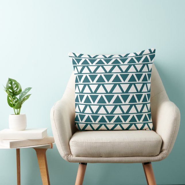 Blue White Triangle Stripes Geometric Pattern Cushion (Chair)