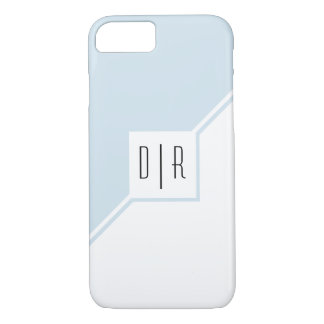 Blue, white triangles, monogram modern geometric iPhone 8/7 case