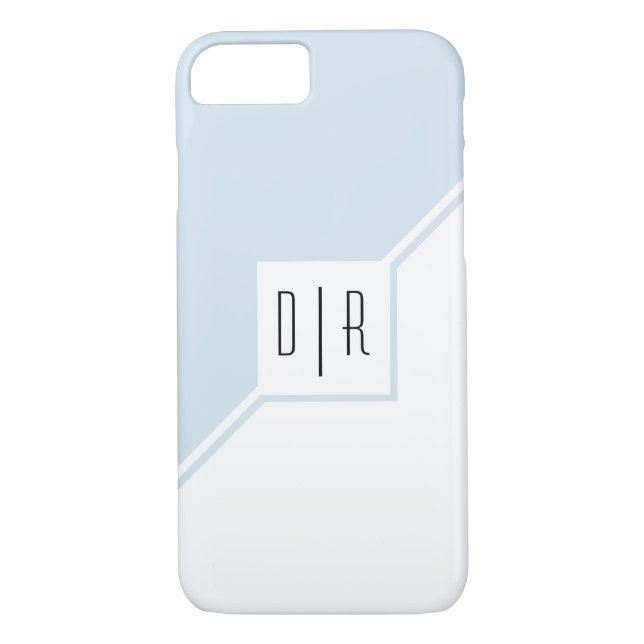 Blue, white triangles, monogram modern geometric Case-Mate iPhone case (Back)