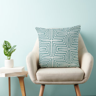 blue white Tribal Maze Mud Cloth Pattern Cushion