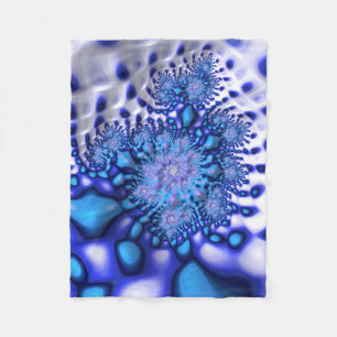 Blue & White Trippy Groovy Fine Fractal Abstract Fleece Blanket