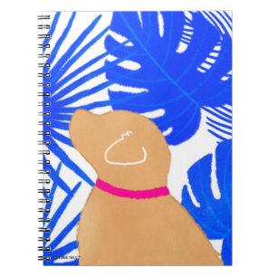 Blue White Tropical Island Yellow Dog Notebook