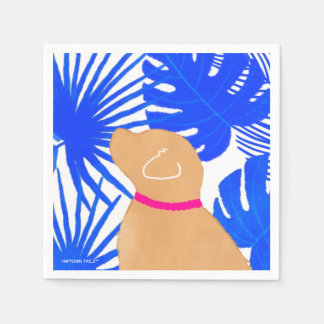 Blue White Tropical Island Yellow Dog Party Napkin