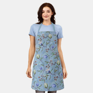 Blue & White Tulips Anemones Pattern Apron