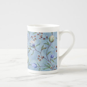 Blue & White Tulips Anemones Pattern Bone China Mug