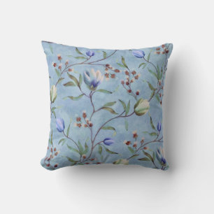 Blue & White Tulips Anemones Pattern Cushion