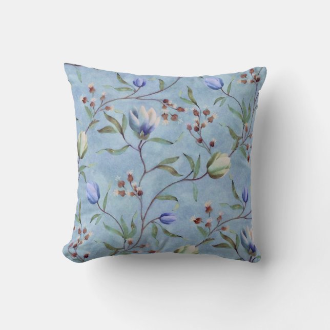 Blue & White Tulips Anemones Pattern Cushion (Front)