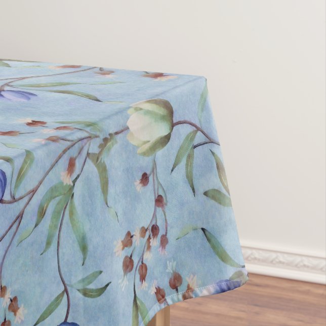 Blue & White Tulips Anemones Pattern  Tablecloth (In Situ)