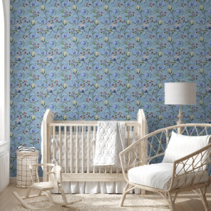 Blue & White Tulips Anemones Pattern Wallpaper