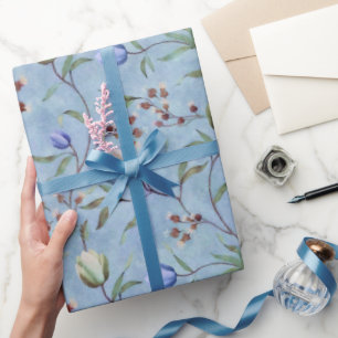 Blue & White Tulips Anemones Pattern Wrapping Paper