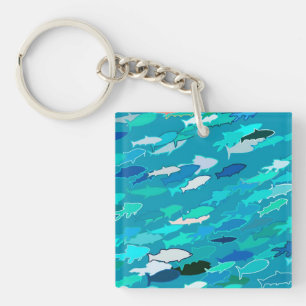 Blue, white, turquoise school of fish key ring