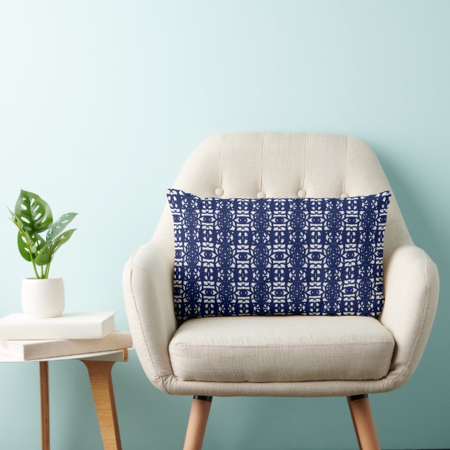 Blue & White Unique Abstract Pattern Lumbar Cushion (Chair)