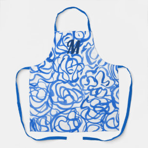 Blue White Unique Watercolor Swirls Apron