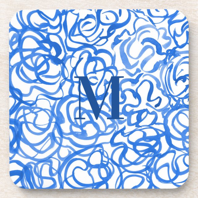 Blue White Unique Watercolor Swirls   Coaster (Front)