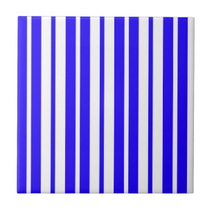 Blue White Vertical Stripes Pattern Ceramic Tile