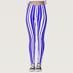 Blue White Vertical Stripes Pattern Leggings