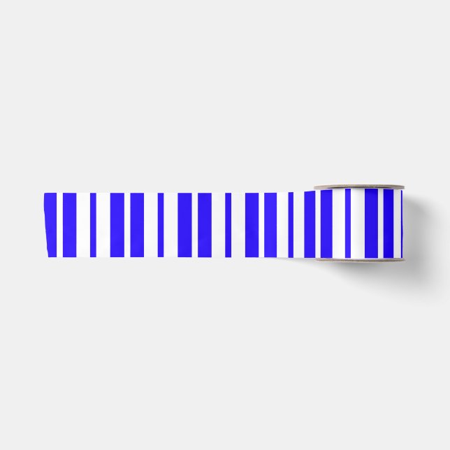 Blue White Vertical Stripes Pattern Satin Ribbon (Front)
