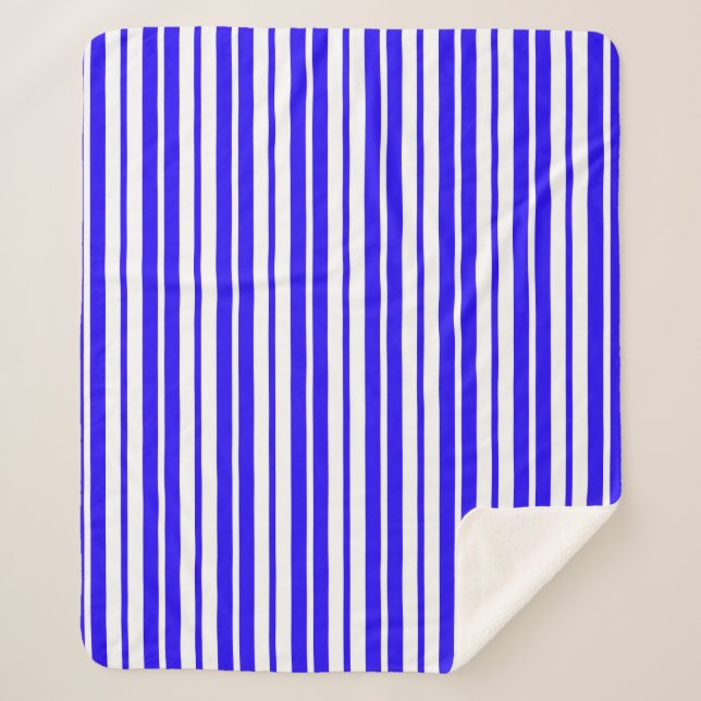 Blue White Vertical Stripes Pattern Sherpa Blanket (Front)