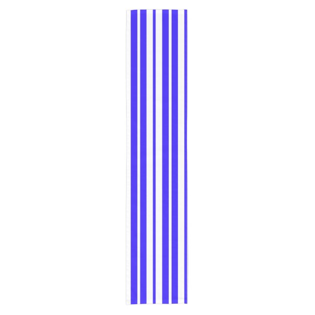 Blue White Vertical Stripes Pattern Short Table Runner (Front)