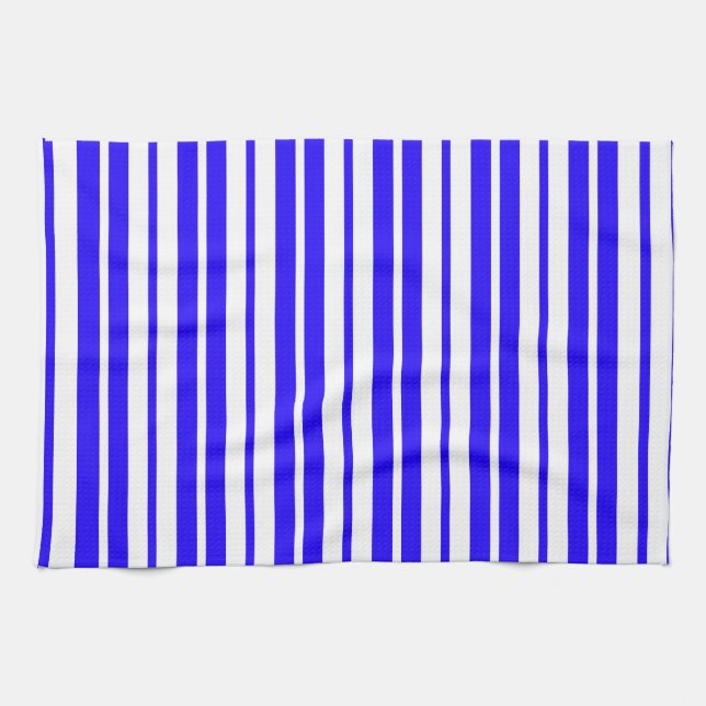 Blue White Vertical Stripes Pattern Tea Towel (Horizontal)