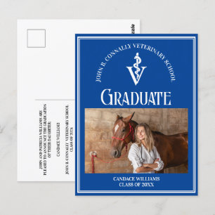 Blue White Veterinary School Photo Graduation Postcard