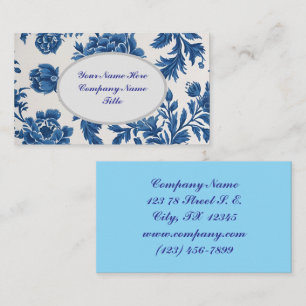 Blue & White Victorian-inspired Floral Print Business Card
