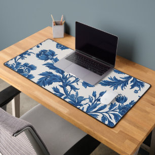 Blue & White Victorian-inspired Floral Print Desk Mat