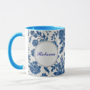 Blue & White Victorian-inspired Floral Print Mug