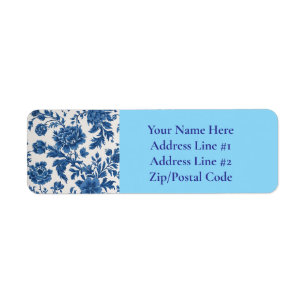 Blue & White Victorian-inspired Floral Print Return Address Label
