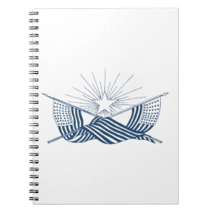 Blue & White Vintage American Flags w/Shining Star Notebook