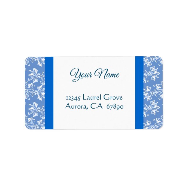 Blue White Vintage Damask Editable Address Label (Front)