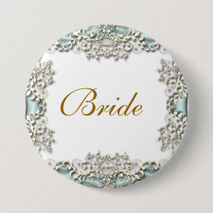 Blue white vintage filigree photo 7.5 cm round badge