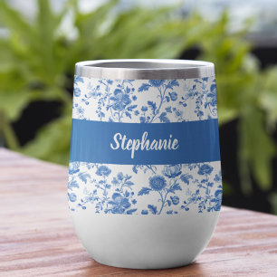 Blue White Vintage Floral Monogram Name