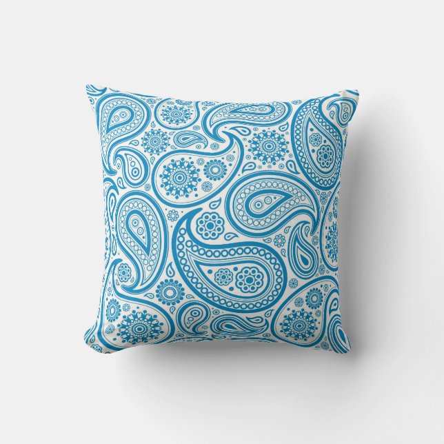 Blue & White Vintage Floral Paisley Cushion (Front)