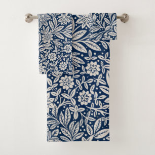 Blue & White Vintage Floral Pattern Bath Towel Set