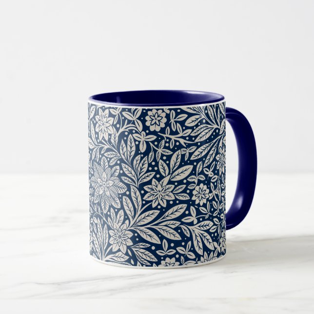 Blue & White Vintage Floral Pattern Mug (Front Right)