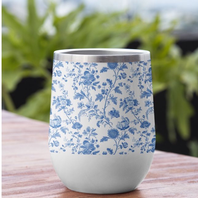 Blue White Vintage Floral Toile Pattern (Matching items, and personalized versions available in the collection)