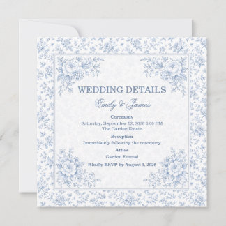 Blue & White Vintage Floral Wedding Invitation