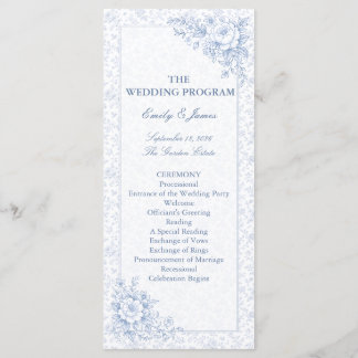 Blue & White Vintage Floral Wedding Program