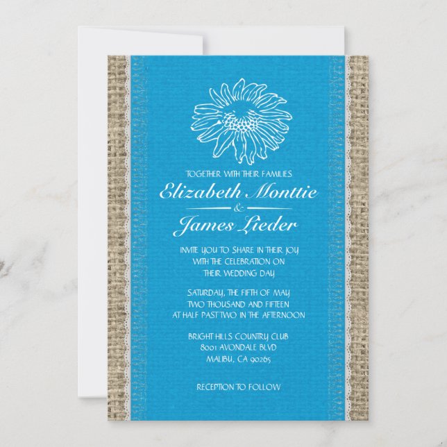 Blue & White Vintage Lace Wedding Invitations (Front)
