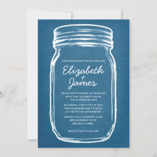 Blue & White Vintage Mason Jar Wedding Invitations