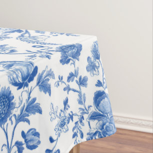 Blue White Vintage Toile Floral Tablecloth