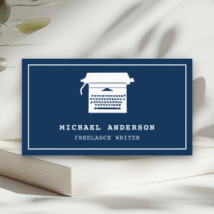 Blue White Vintage Typewriter Professional Writer Business Card