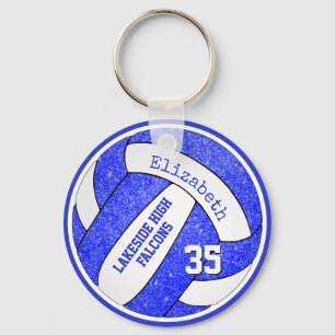 blue white volleyball bag tag w player team name key ring