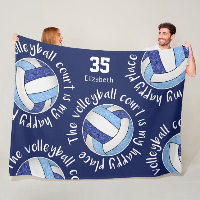 Blue white volleyball court is my happy place fleece blanket (In Situ)